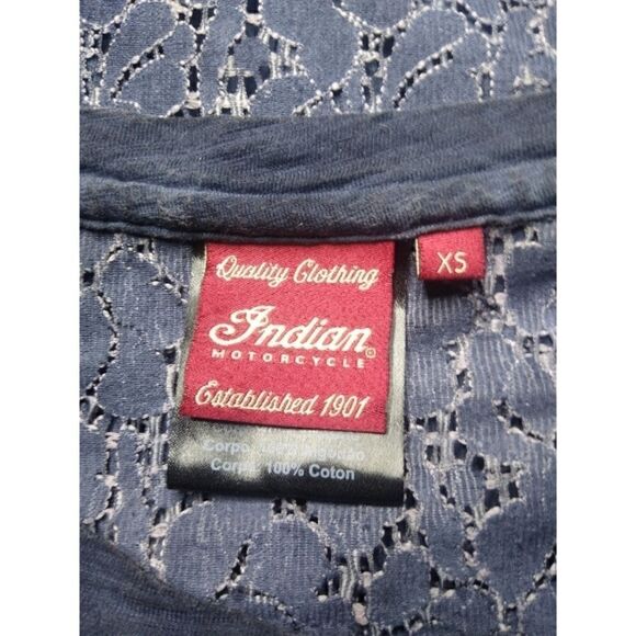 INDIAN MOTORCYCLE Blue Raglan Style Lacey Back 3/4 Sleeve Women's TShirt SZ XS - Picture 3 of 6